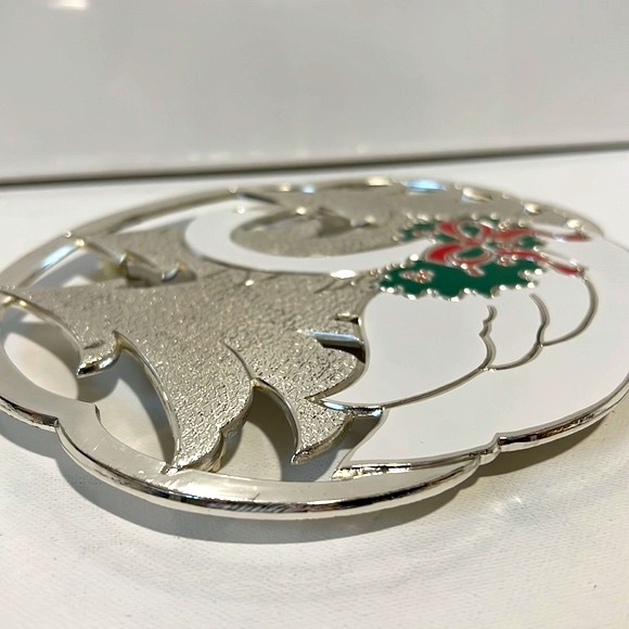 Silverplate Enamel Swan Holiday Trivet - Picture 3 of 6